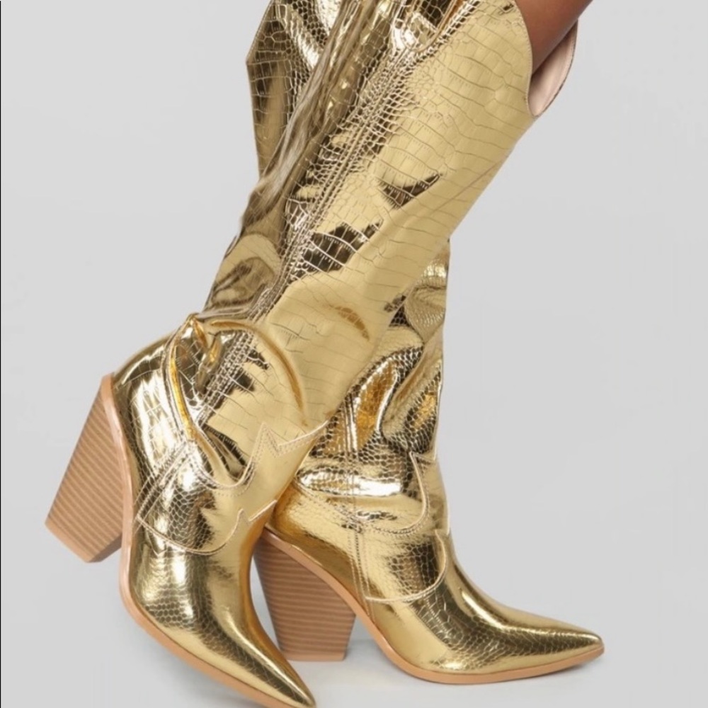 Fashion Nova Metallic Gold Cowboy Boots
